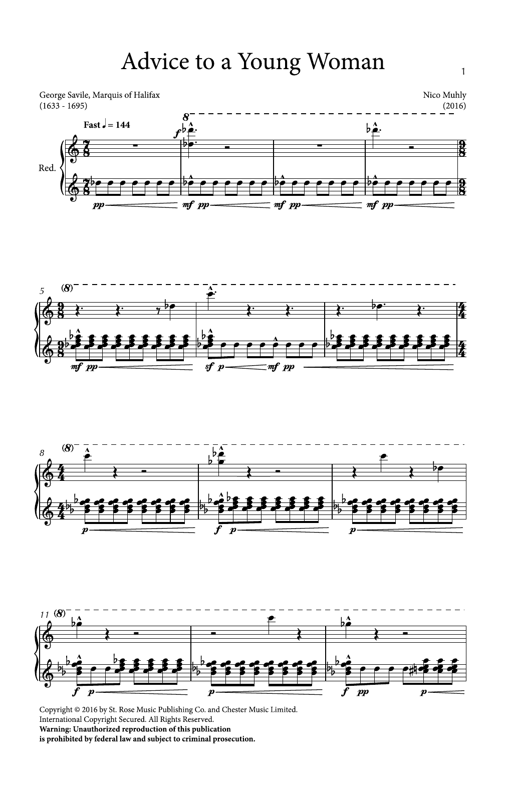 Download Nico Muhly Advice To A Young Woman Sheet Music and learn how to play SSAA Choir PDF digital score in minutes