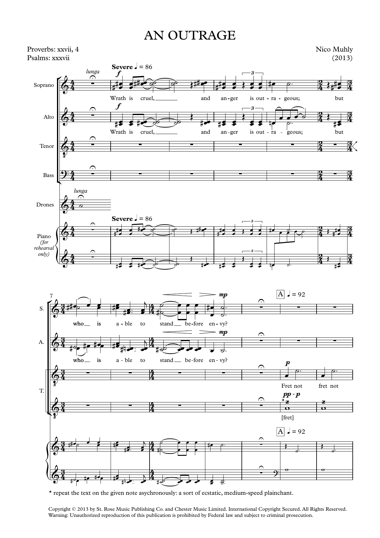 Download Nico Muhly An Outrage Sheet Music and learn how to play SATB Choir PDF digital score in minutes