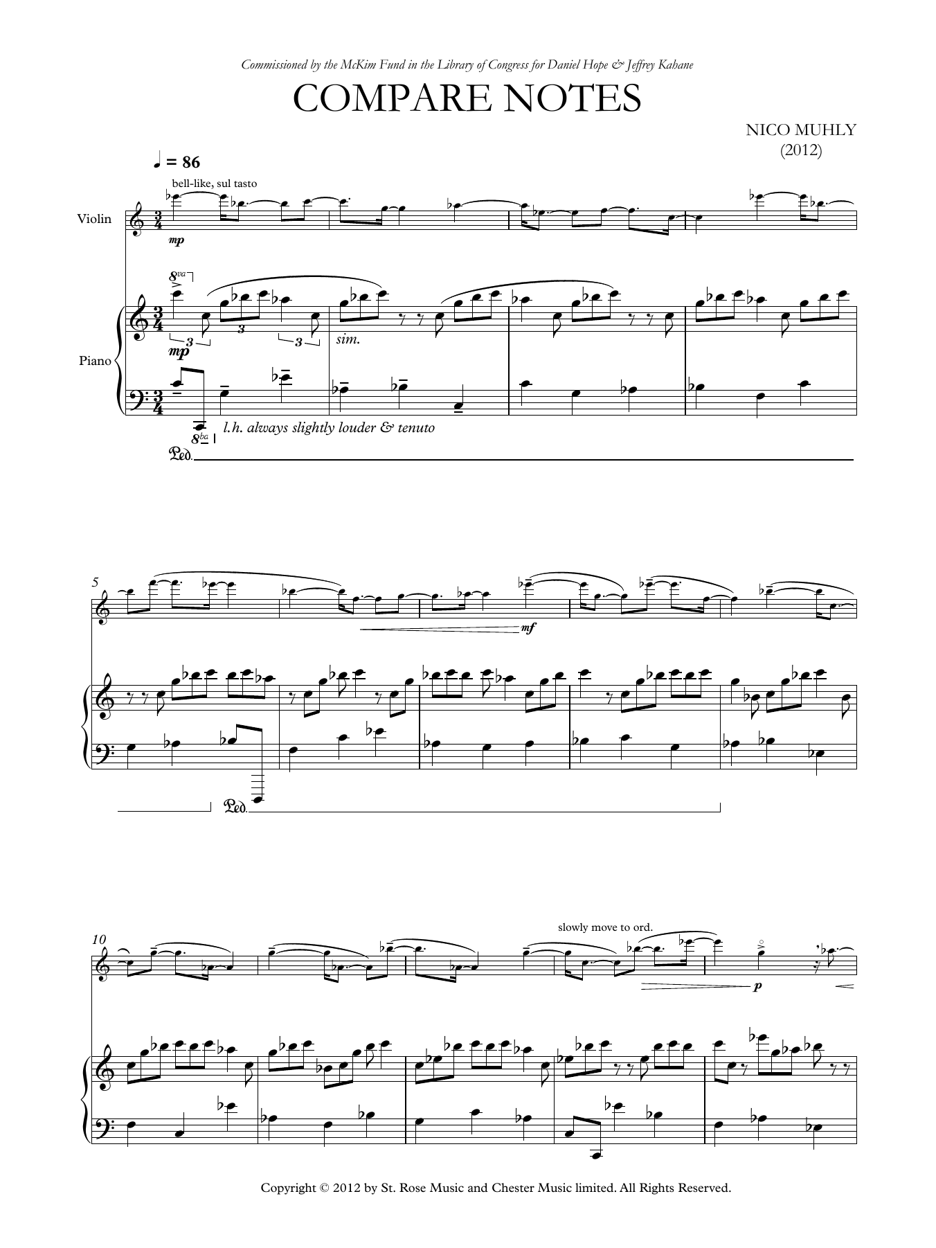Download Nico Muhly Compare Notes Sheet Music and learn how to play Violin Solo PDF digital score in minutes