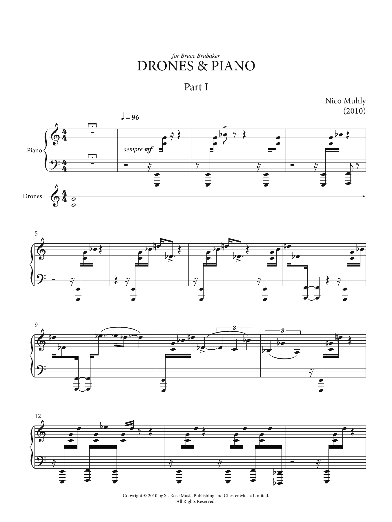 Download Nico Muhly Drones And Piano Sheet Music and learn how to play Piano PDF digital score in minutes