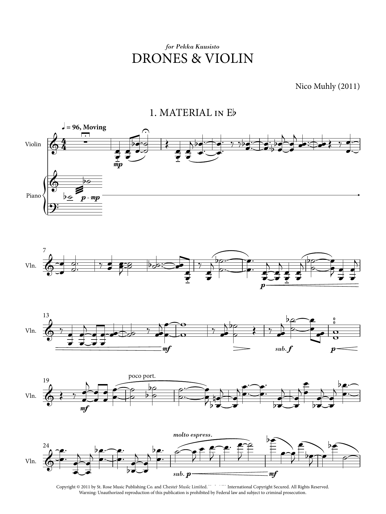 Download Nico Muhly Drones And Violin Sheet Music and learn how to play Violin PDF digital score in minutes
