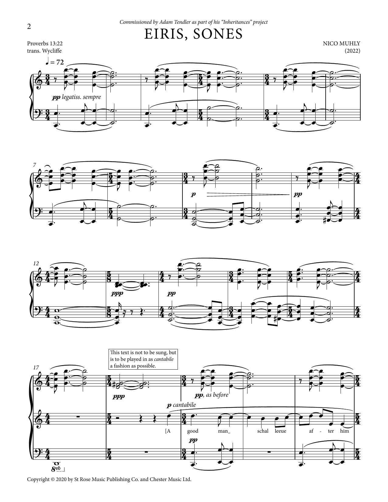 Download Nico Muhly Eiris, Sones Sheet Music and learn how to play Piano Solo PDF digital score in minutes