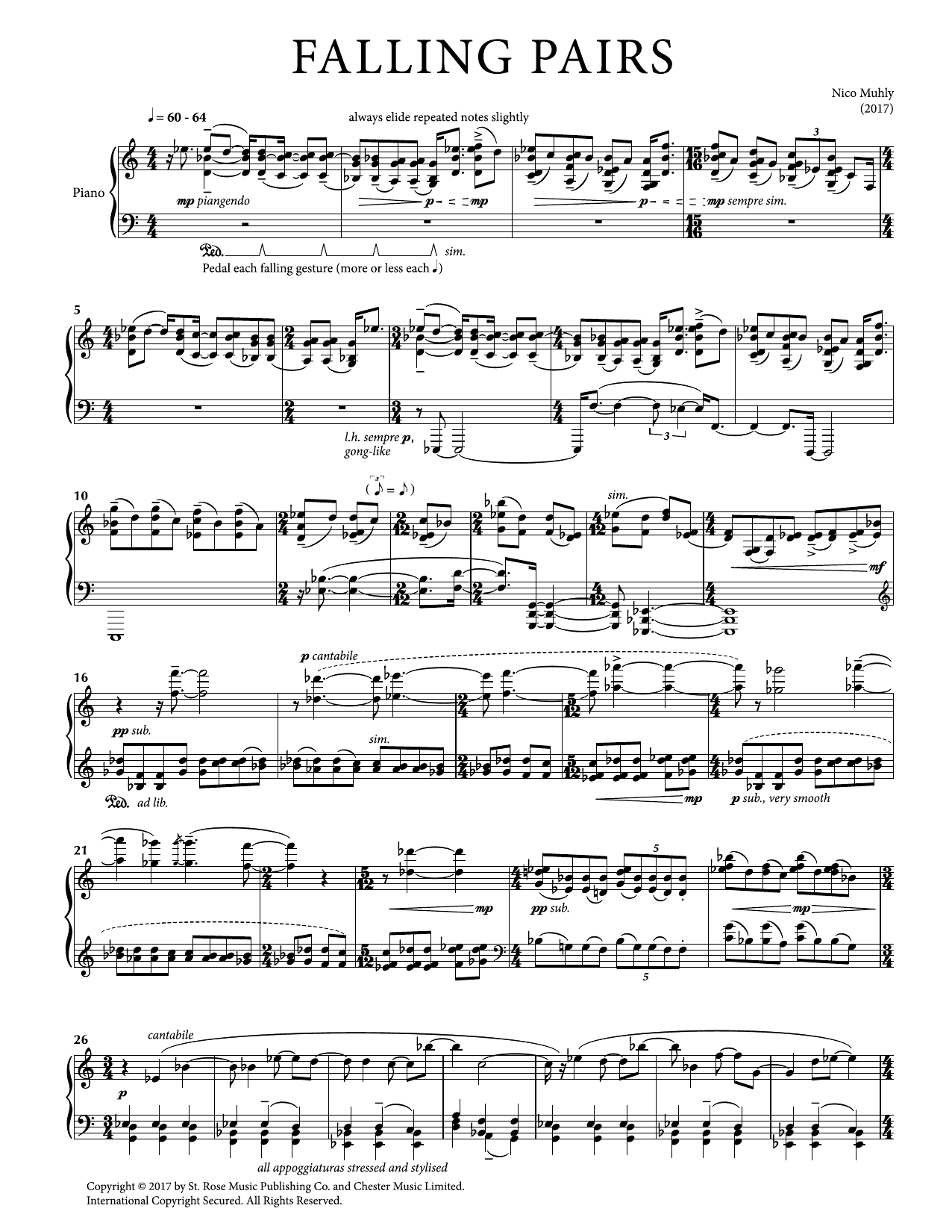 Download Nico Muhly Falling Pairs Sheet Music and learn how to play Piano Solo PDF digital score in minutes