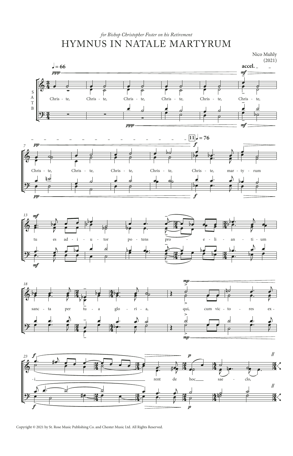 Download Nico Muhly Hymnus In Natale Martyrum Sheet Music and learn how to play SATB Choir PDF digital score in minutes