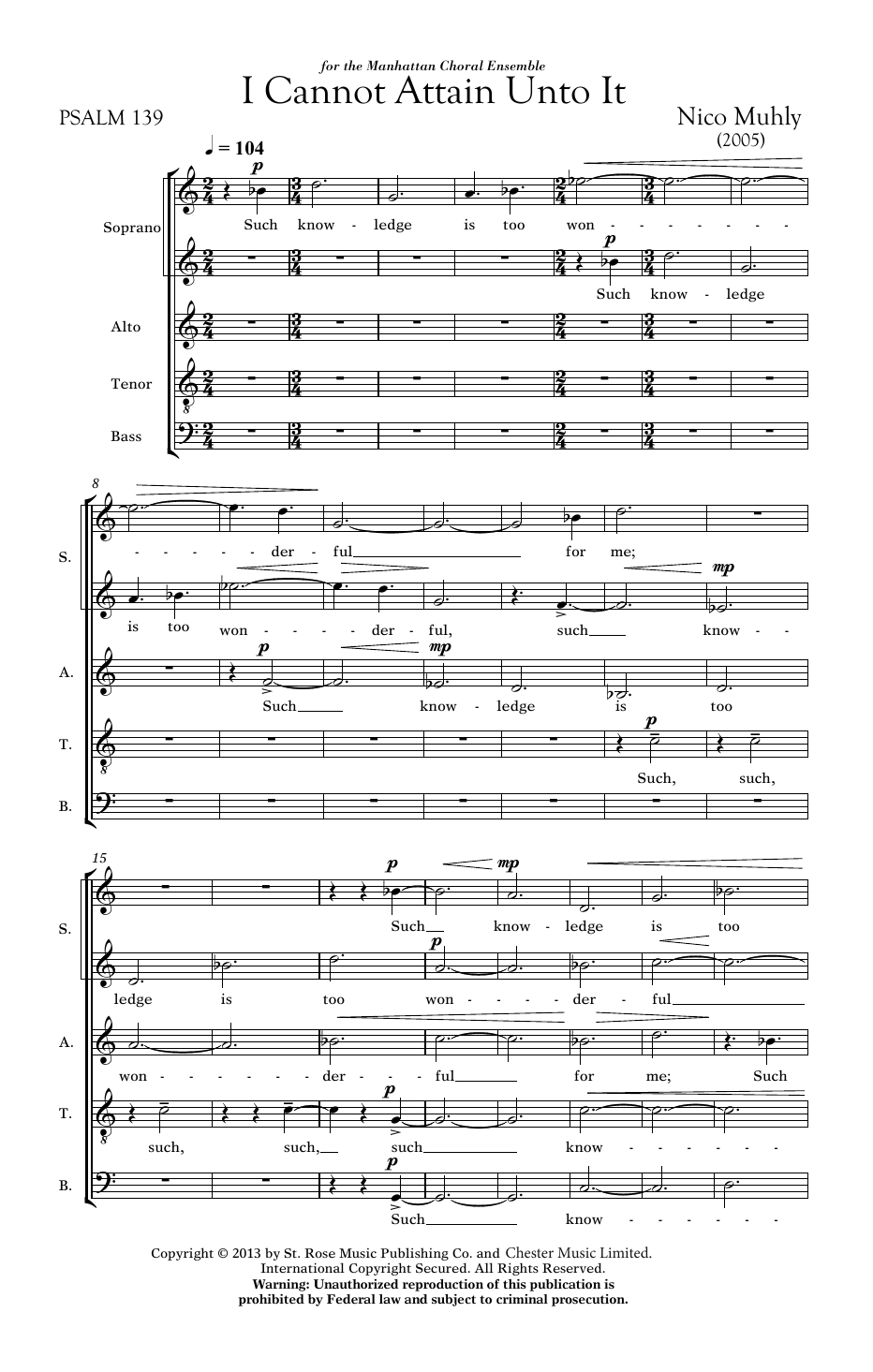 Download Nico Muhly I Cannot Attain Unto It Sheet Music and learn how to play SATB Choir PDF digital score in minutes