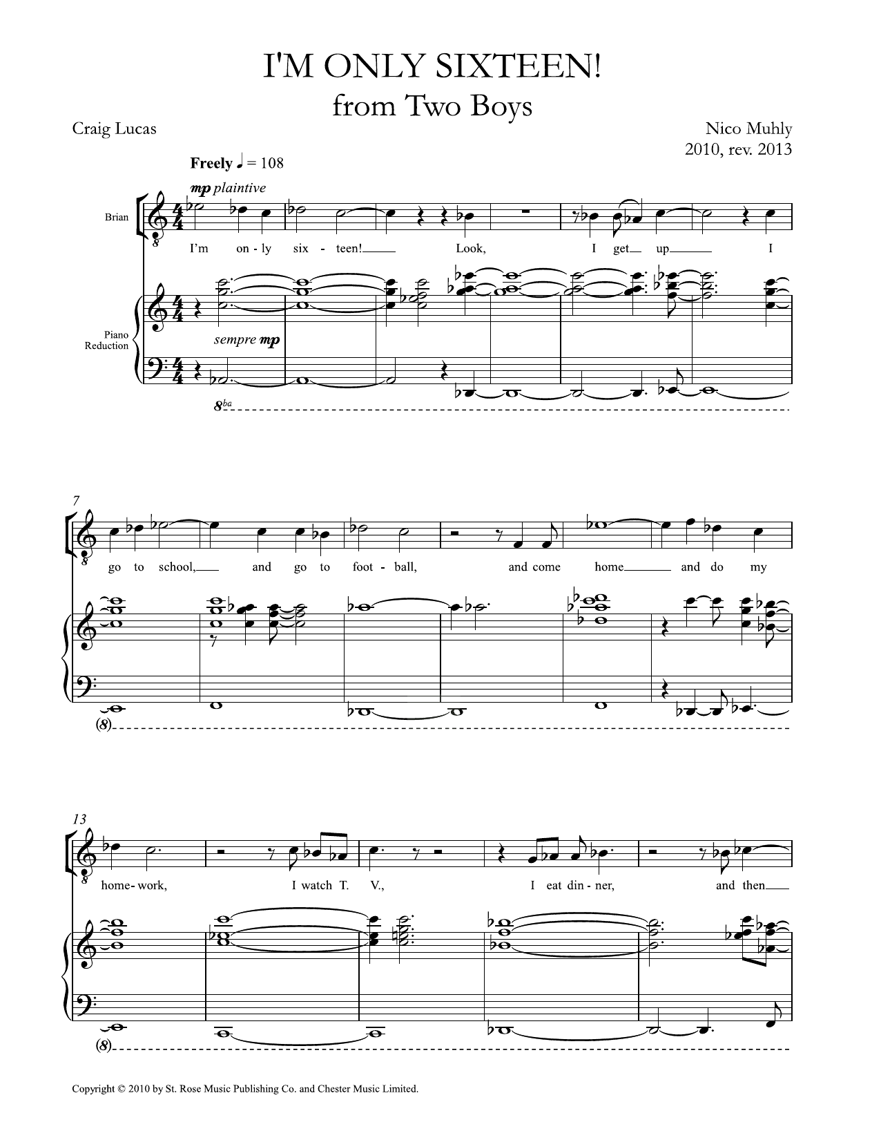Download Nico Muhly I'm Only Sixteen Sheet Music and learn how to play Piano & Vocal PDF digital score in minutes