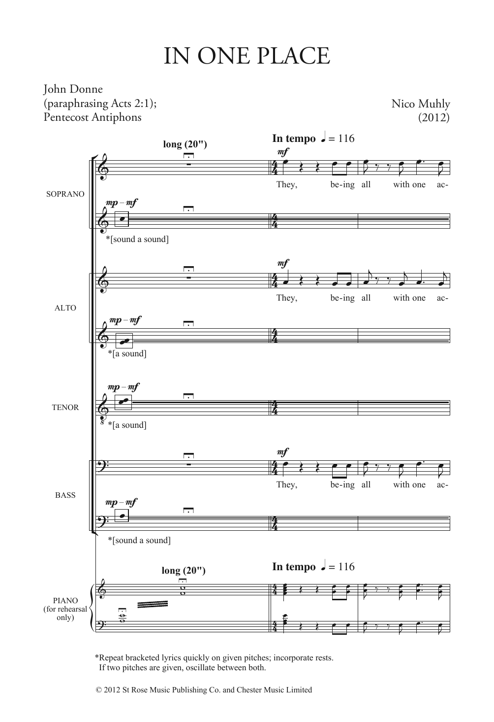 Download Nico Muhly In One Place Sheet Music and learn how to play SATB Choir PDF digital score in minutes