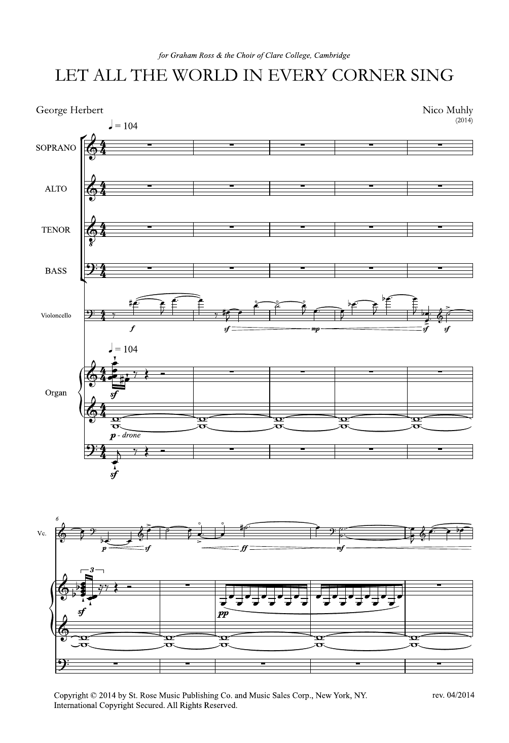Download Nico Muhly Let All The World In Every Corner Sing Sheet Music and learn how to play SATB Choir PDF digital score in minutes