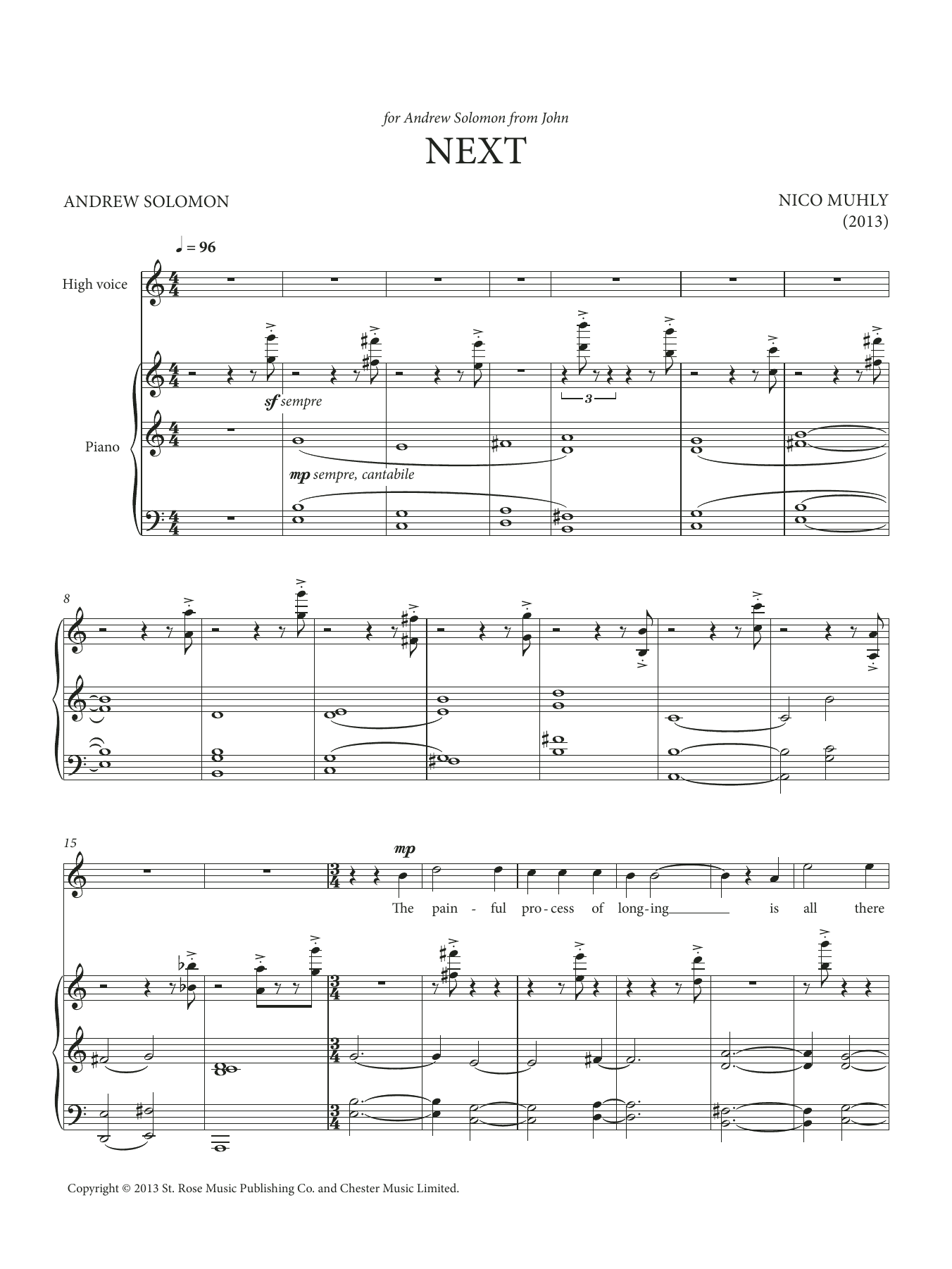 Download Nico Muhly Next Sheet Music and learn how to play Piano & Vocal PDF digital score in minutes