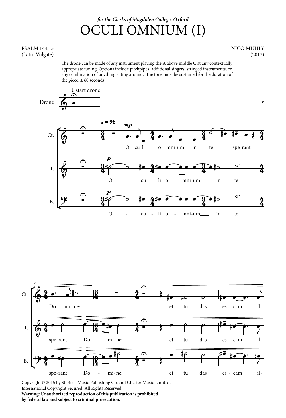 Download Nico Muhly Oculi Omnium (For Men's Voices and Drone) Sheet Music and learn how to play 2-Part Choir PDF digital score in minutes