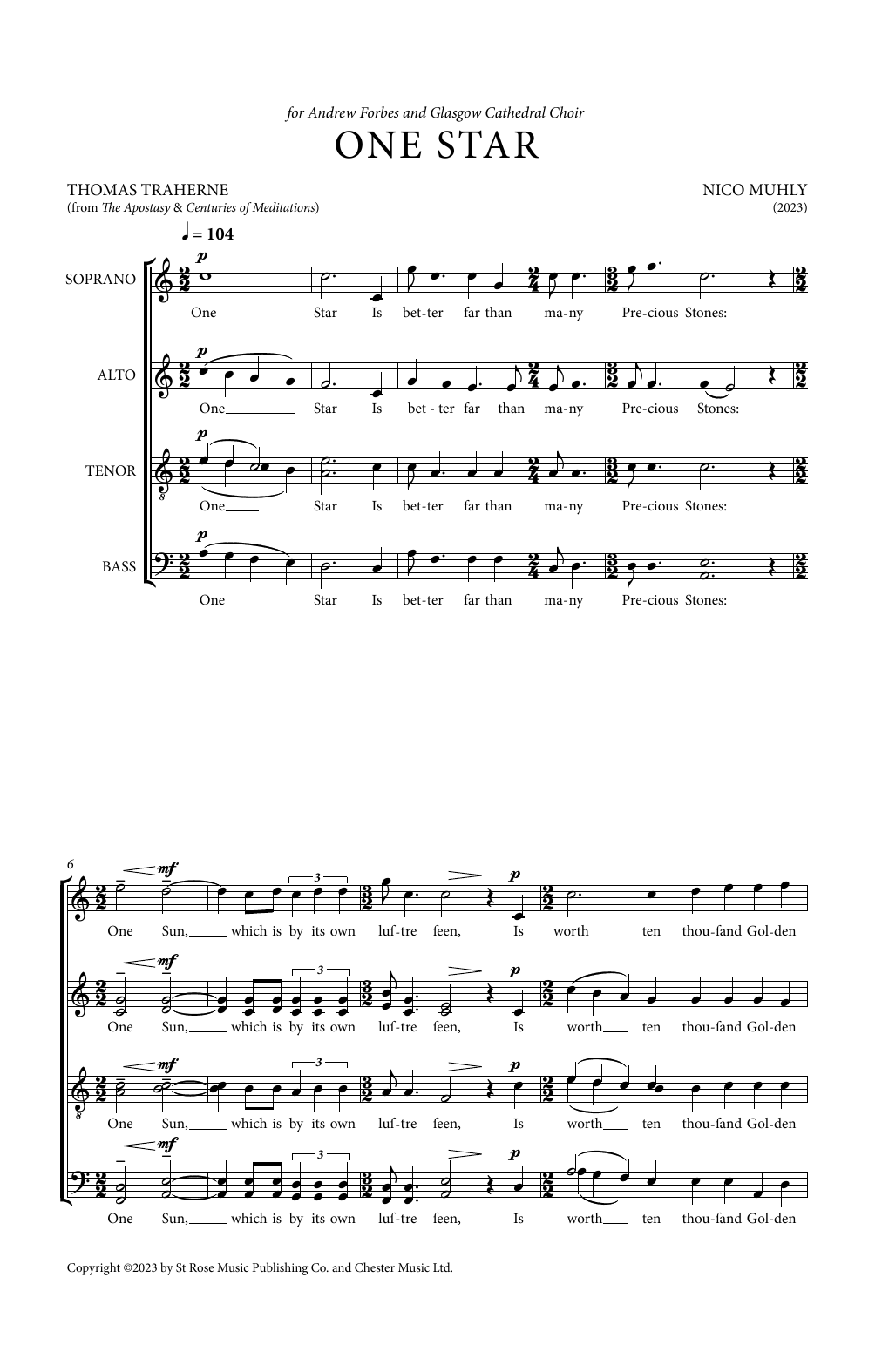 Download Nico Muhly One Star Sheet Music and learn how to play SATB Choir PDF digital score in minutes