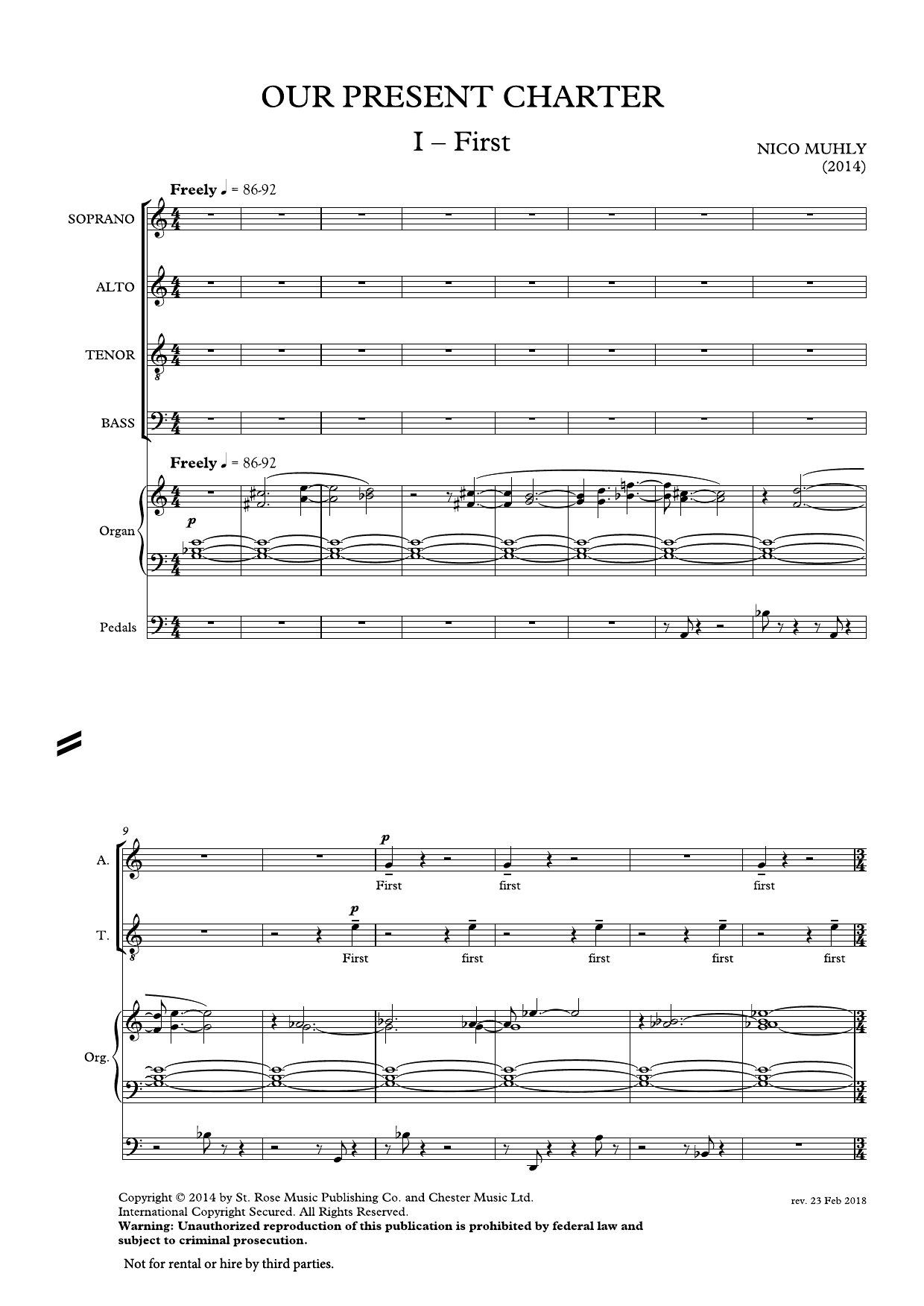 Download Nico Muhly Our Present Charter Sheet Music and learn how to play SATB Choir PDF digital score in minutes