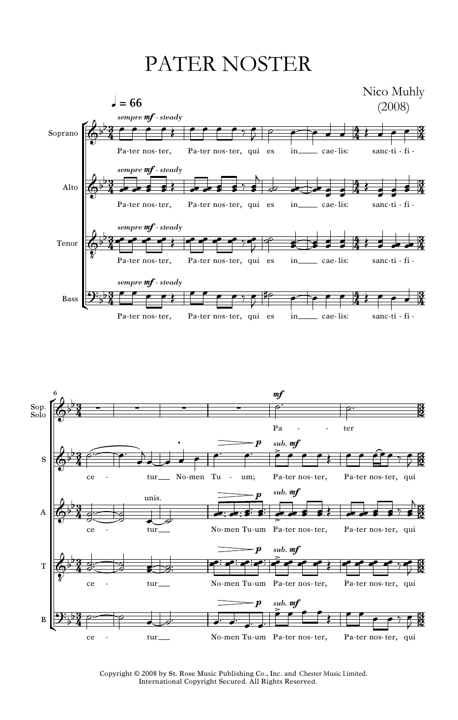 Download Nico Muhly Pater Noster Sheet Music and learn how to play SATB Choir PDF digital score in minutes