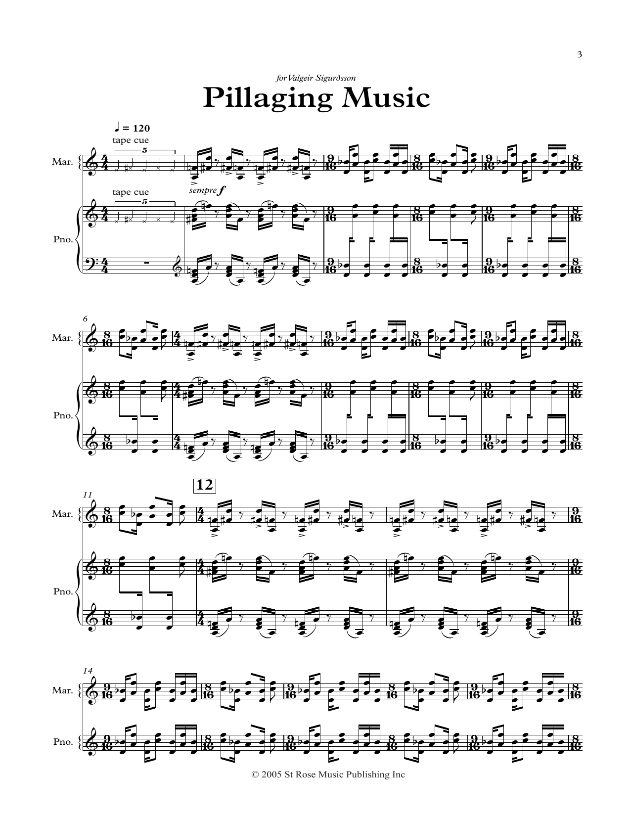 Download Nico Muhly Pillaging Music (Marimba) Sheet Music and learn how to play Percussion Solo PDF digital score in minutes