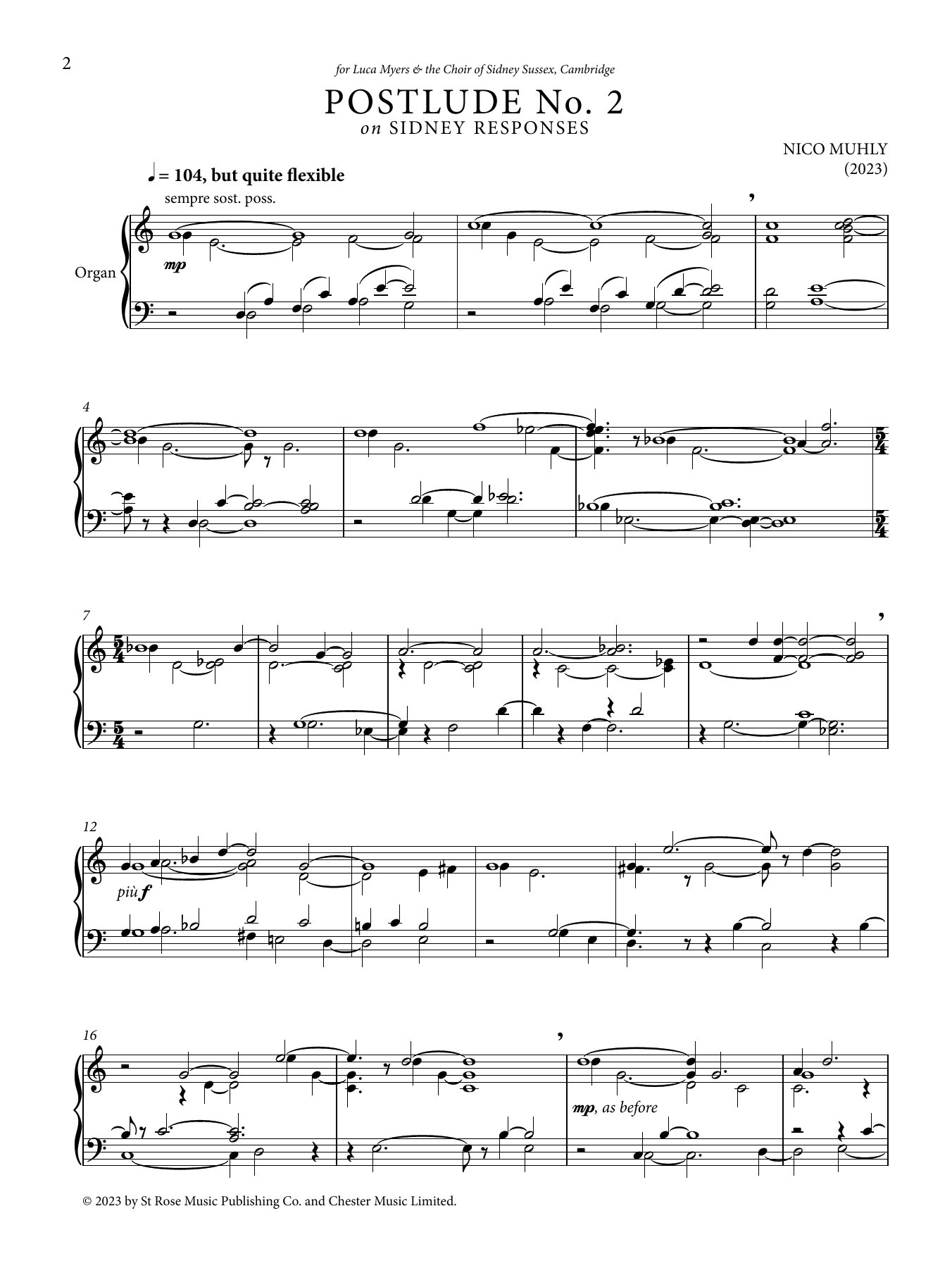 Download Nico Muhly Postlude No. 2 on Sidney Responses Sheet Music and learn how to play Organ PDF digital score in minutes