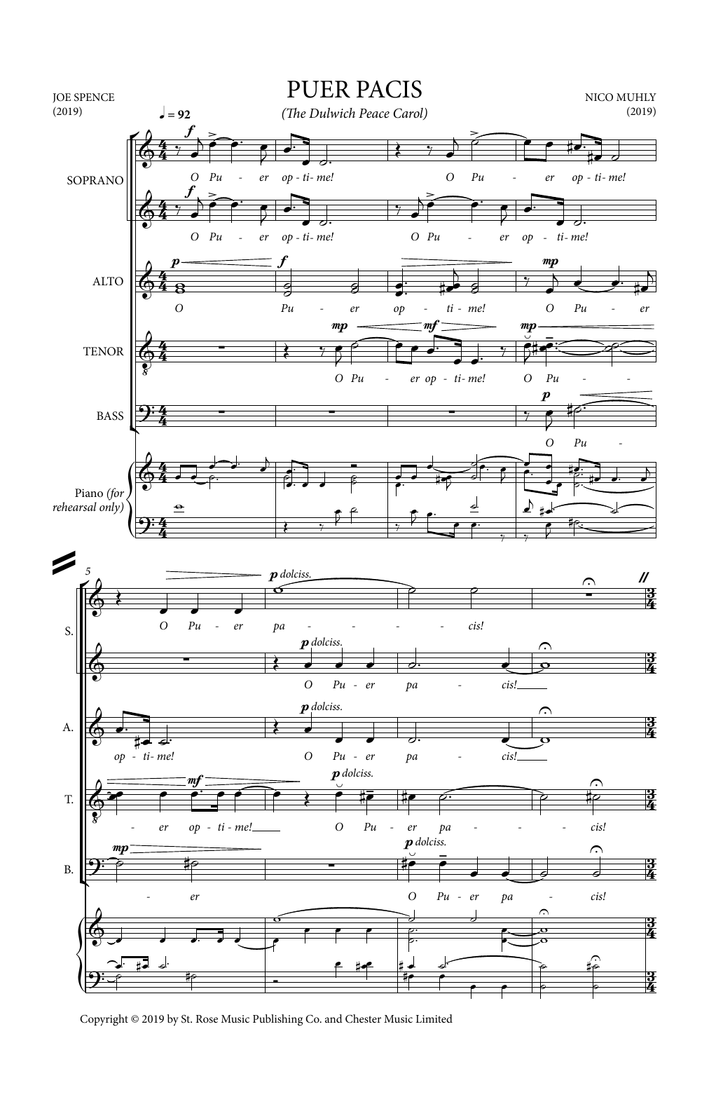 Download Nico Muhly Puer Pacis Sheet Music and learn how to play SATB Choir PDF digital score in minutes