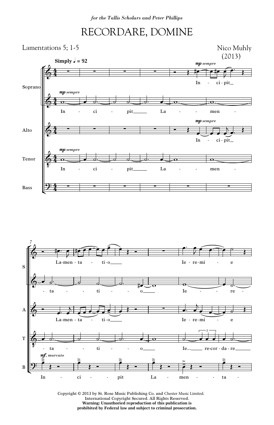 Download Nico Muhly Recordare, Domine Sheet Music and learn how to play SATB Choir PDF digital score in minutes