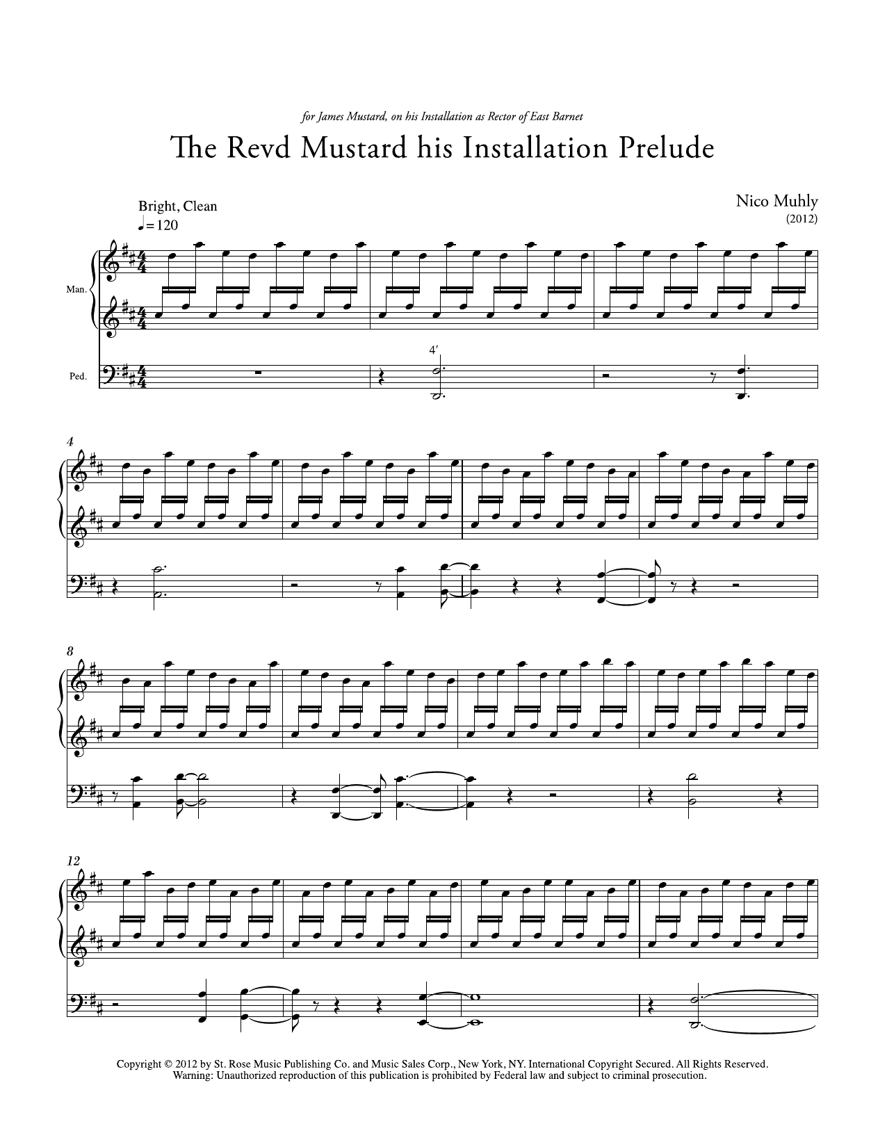 Download Nico Muhly Reverend Mustard His Installation Prelude Sheet Music and learn how to play Organ PDF digital score in minutes