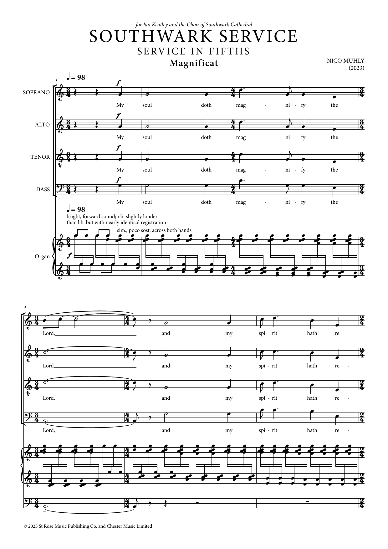 Download Nico Muhly Southwark Service Sheet Music and learn how to play SATB Choir PDF digital score in minutes