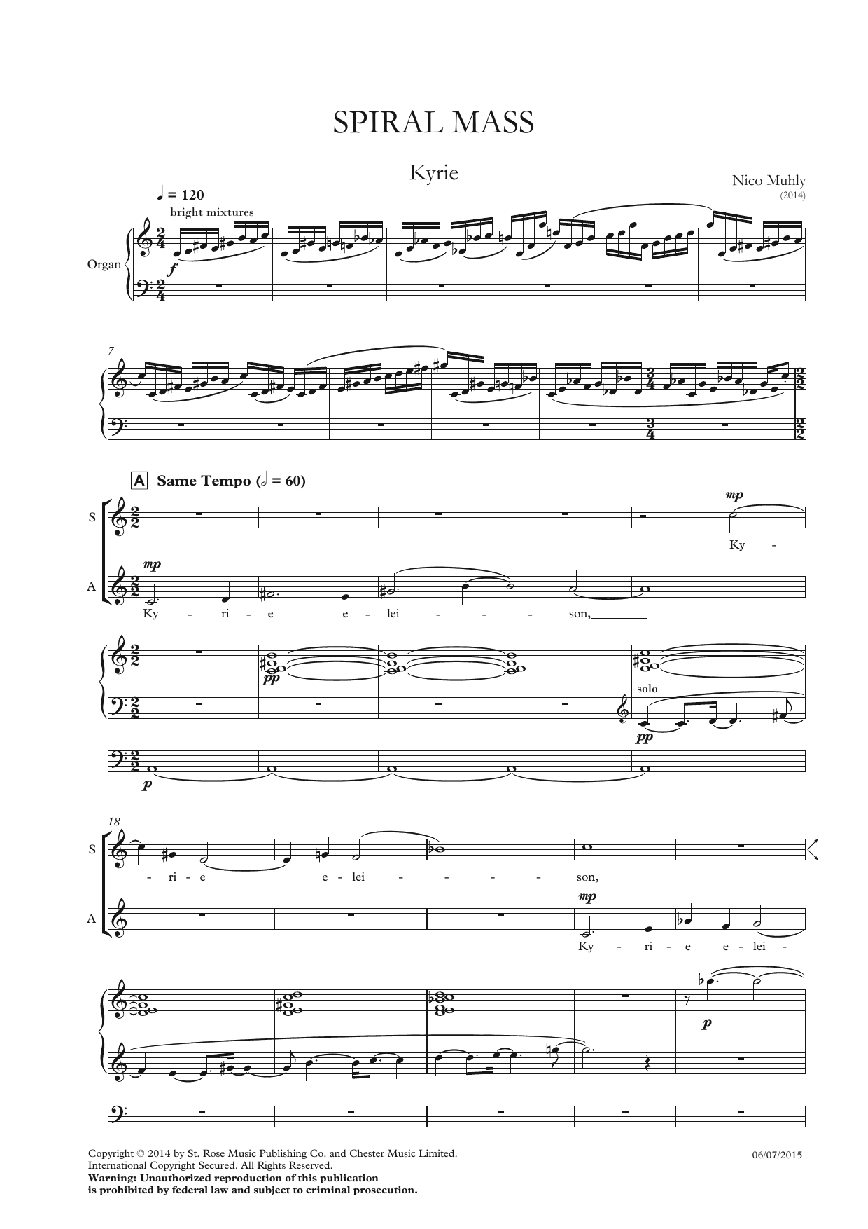 Download Nico Muhly Spiral Mass Sheet Music and learn how to play SATB PDF digital score in minutes
