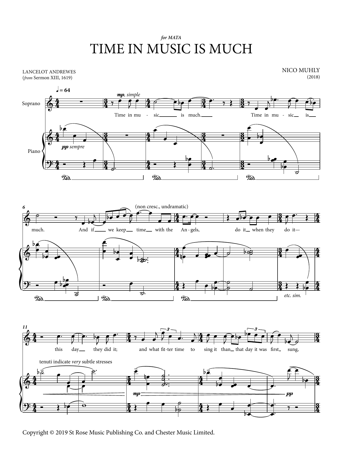 Download Nico Muhly Time In Music Is Much Sheet Music and learn how to play Piano & Vocal PDF digital score in minutes