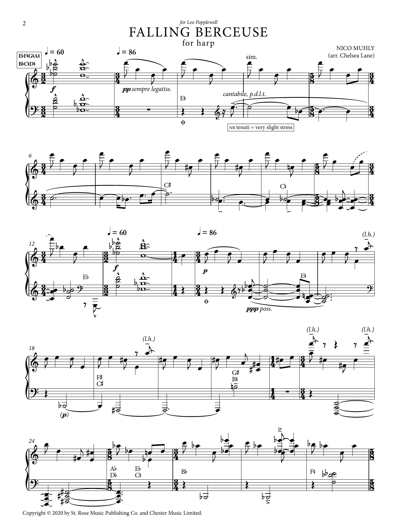Download Nico Muly Falling Berceuse And Falling Pairs (Harp version) (arr. Chelsea Lane) Sheet Music and learn how to play Harp PDF digital score in minutes