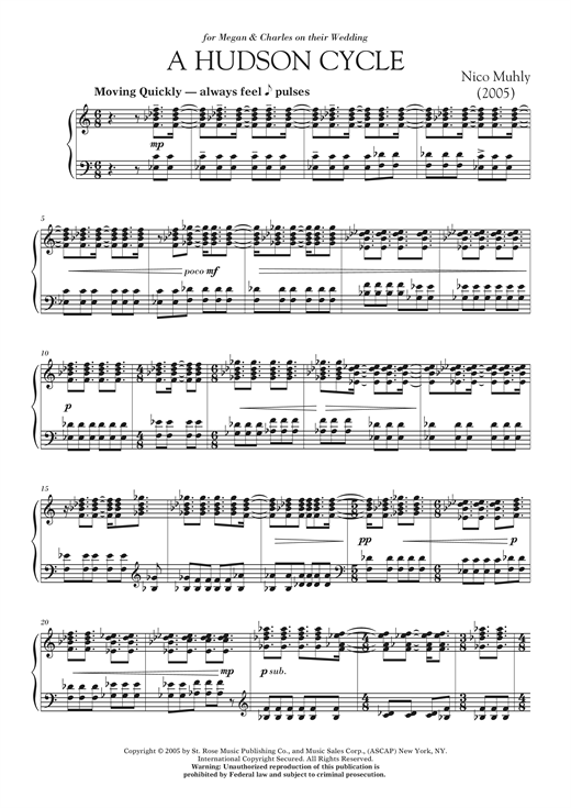 Download Nico Muhly A Hudson Cycle Sheet Music and learn how to play Piano PDF digital score in minutes