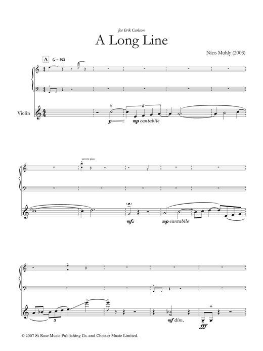 Download Nico Muhly A Long Line (for solo violin and electronics) Sheet Music and learn how to play Violin PDF digital score in minutes
