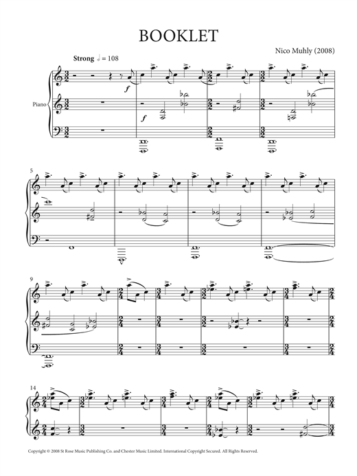 Download Nico Muhly Booklet Sheet Music and learn how to play Piano PDF digital score in minutes
