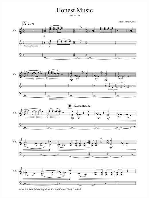 Download Nico Muhly Honest Music (for violin and electronics) Sheet Music and learn how to play Violin PDF digital score in minutes