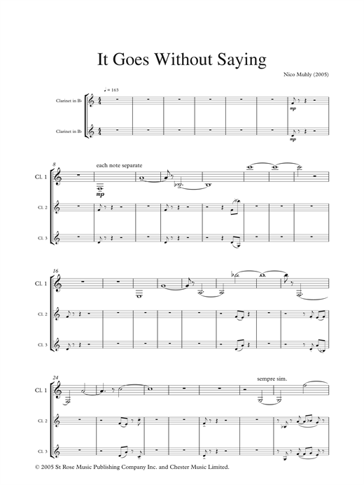 Download Nico Muhly It Goes Without Saying (for clarinet and electronics) Sheet Music and learn how to play Clarinet PDF digital score in minutes