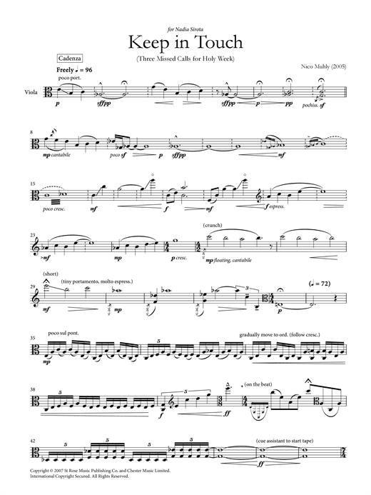 Download Nico Muhly Keep In Touch Sheet Music and learn how to play Viola PDF digital score in minutes