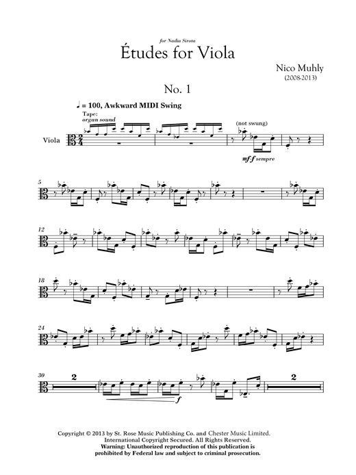Download Nico Muhly Three Etudes For Viola Sheet Music and learn how to play Viola PDF digital score in minutes