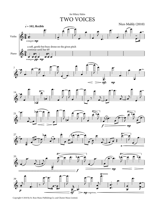 Download Nico Muhly Two Voices Sheet Music and learn how to play Violin with Piano Accompaniment PDF digital score in minutes