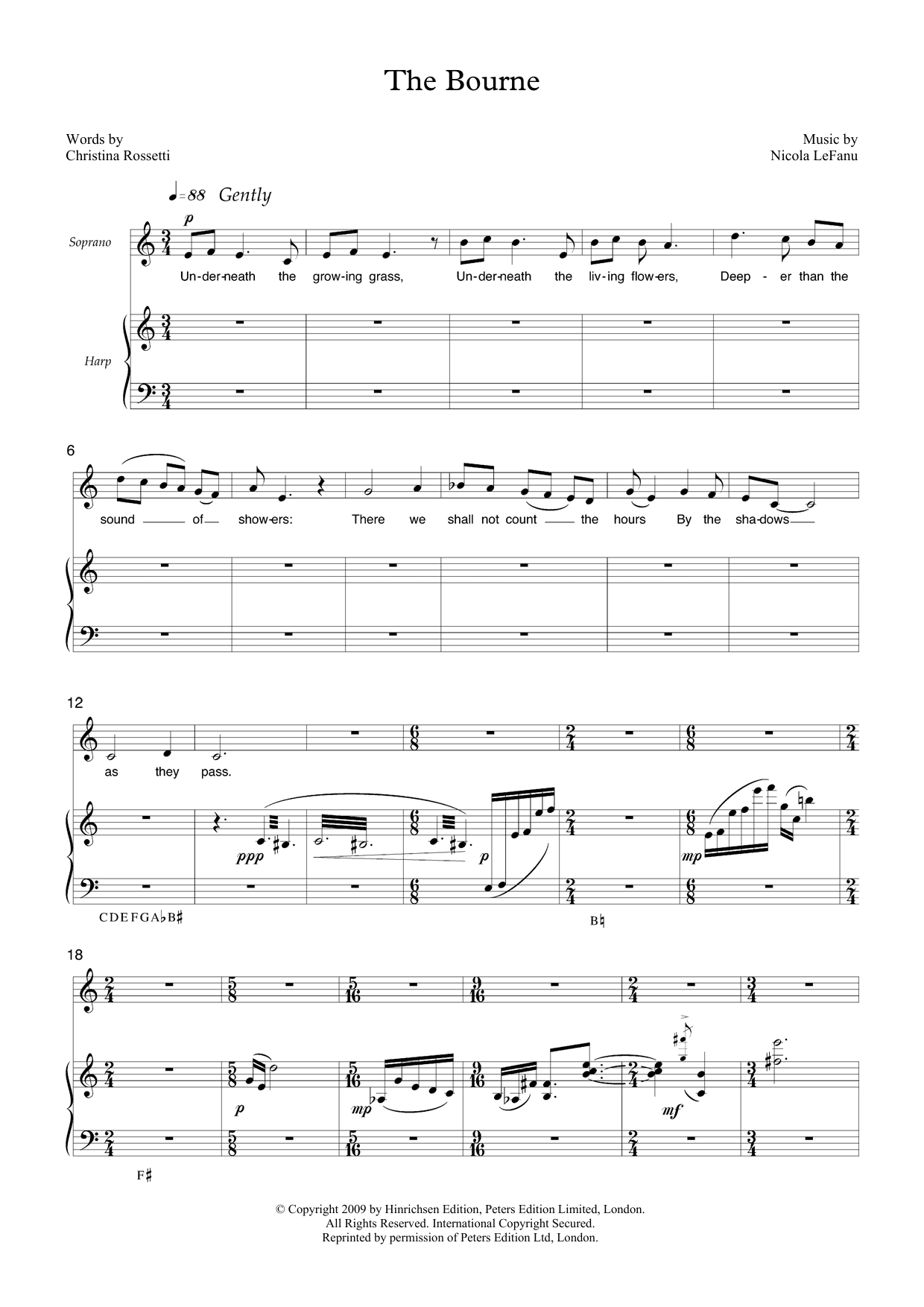 Download Nicola LeFanu The Bourne (for soprano & harp) Sheet Music and learn how to play Piano & Vocal PDF digital score in minutes