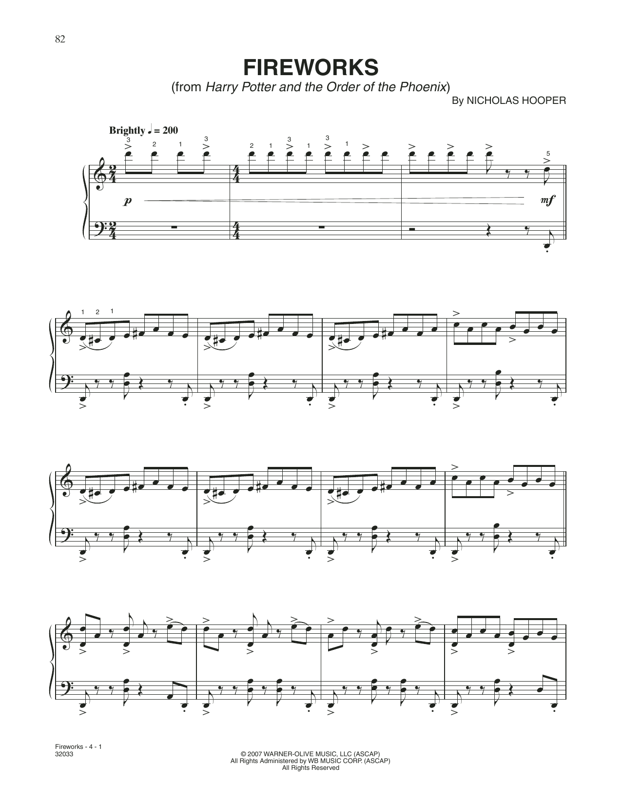 Download Nicolas Hooper Fireworks (from Harry Potter And The Order Of The Phoenix) Sheet Music and learn how to play Piano Solo PDF digital score in minutes