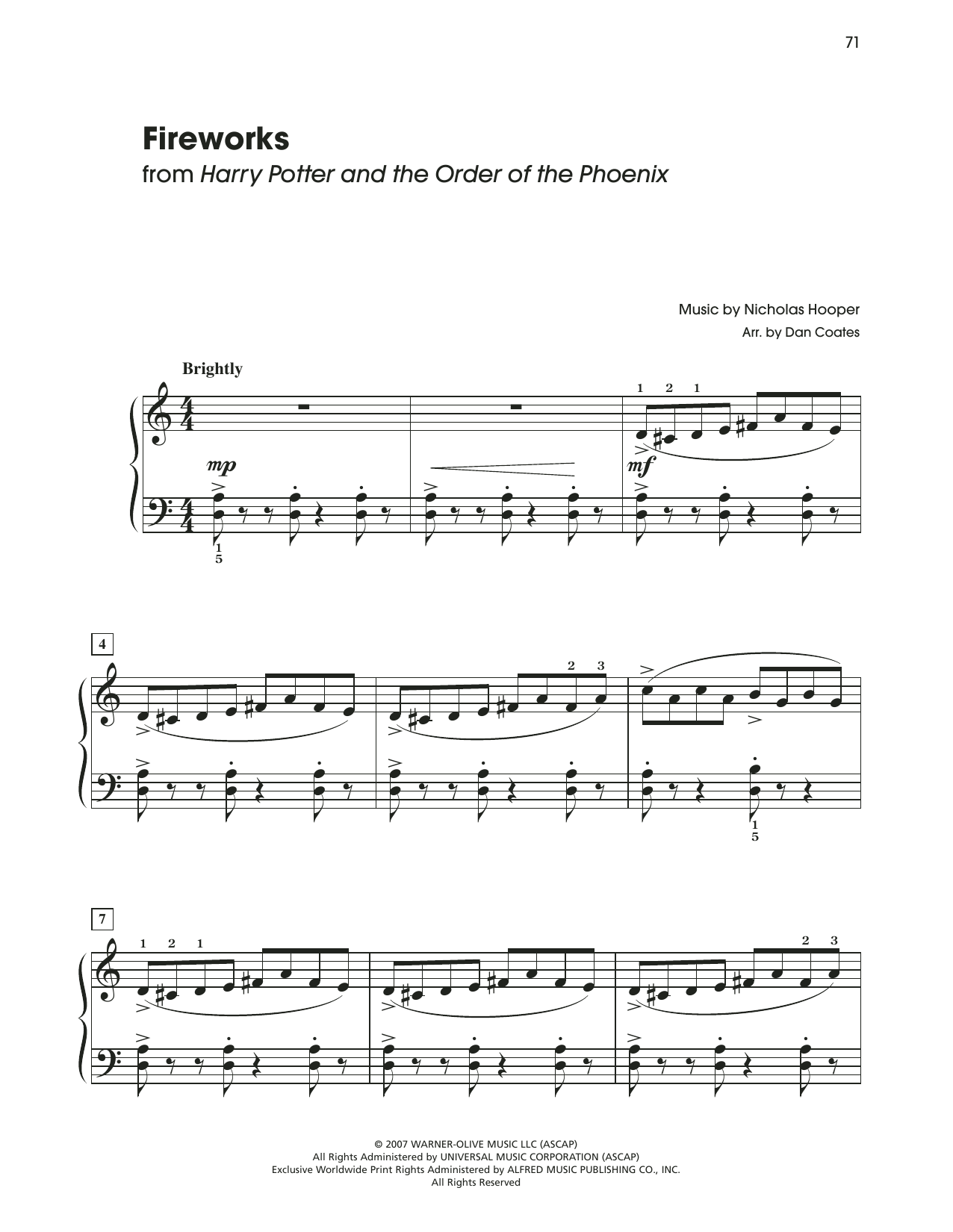 Download Nicolas Hooper Fireworks (from Harry Potter) (arr. Dan Coates) Sheet Music and learn how to play Easy Piano PDF digital score in minutes