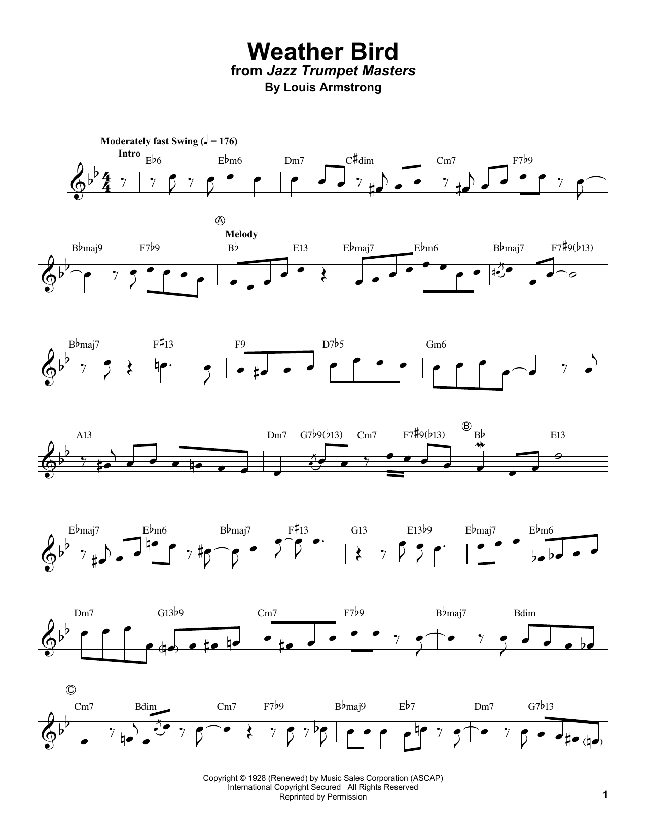 Download Louis Armstrong Weather Bird Sheet Music and learn how to play Trumpet Transcription PDF digital score in minutes