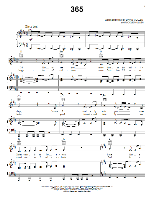 Download Nicole C. Mullen 365 Sheet Music and learn how to play Piano, Vocal & Guitar (Right-Hand Melody) PDF digital score in minutes