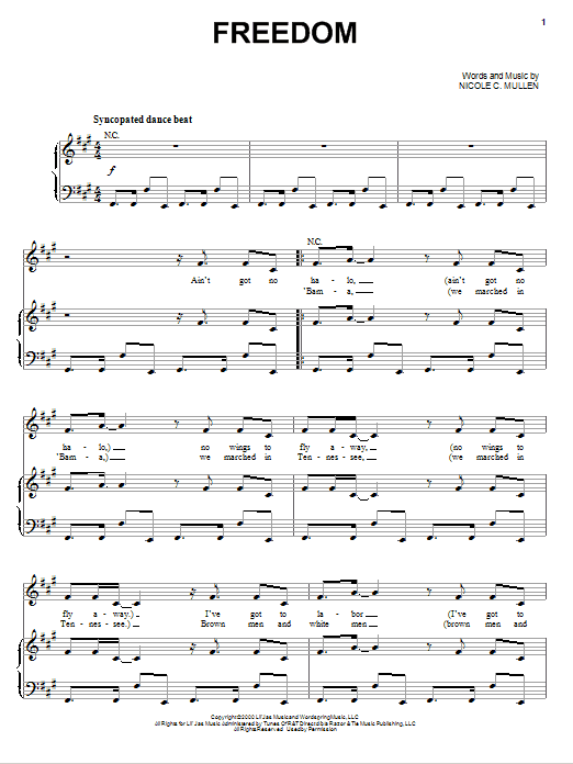 Download Nicole C. Mullen Freedom Sheet Music and learn how to play Piano, Vocal & Guitar (Right-Hand Melody) PDF digital score in minutes