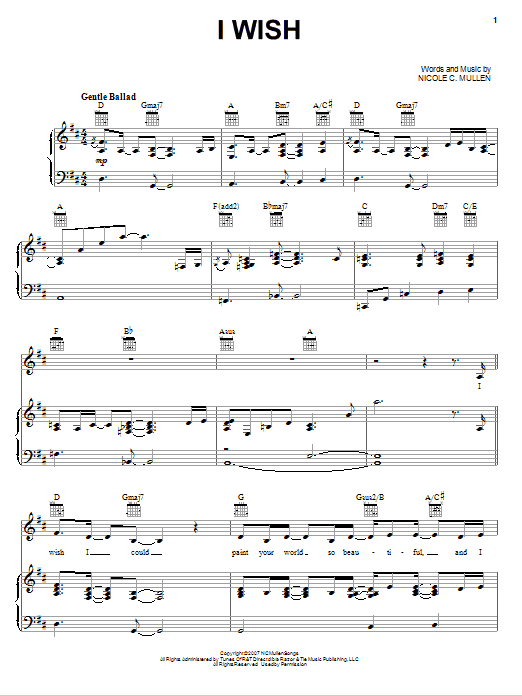 Download Nicole C. Mullen I Wish Sheet Music and learn how to play Piano, Vocal & Guitar (Right-Hand Melody) PDF digital score in minutes