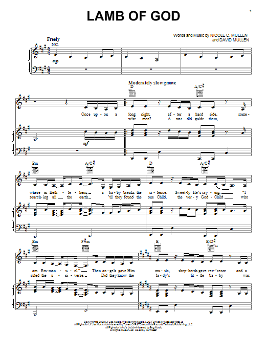 Download Nicole C. Mullen Lamb Of God Sheet Music and learn how to play Piano, Vocal & Guitar (Right-Hand Melody) PDF digital score in minutes