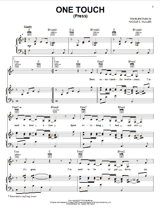 Download Nicole C. Mullen One Touch (Press) Sheet Music and learn how to play Piano, Vocal & Guitar (Right-Hand Melody) PDF digital score in minutes