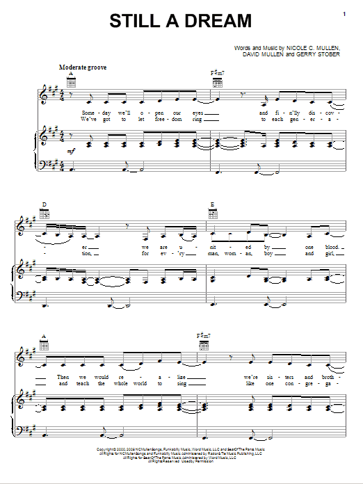 Download Nicole C. Mullen Still A Dream Sheet Music and learn how to play Piano, Vocal & Guitar (Right-Hand Melody) PDF digital score in minutes