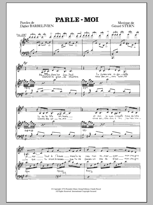 Download Nicole Croisille Parle Moi Sheet Music and learn how to play Piano & Vocal PDF digital score in minutes