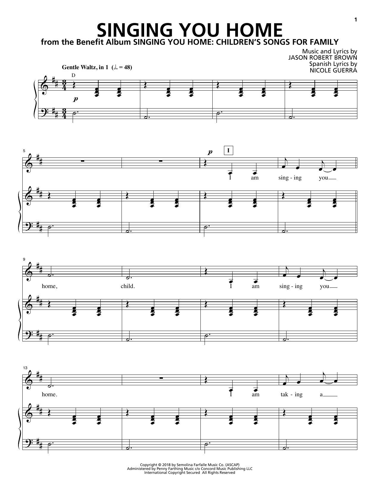 Download Nicole Guerra & Jason Robert Brown Singing You Home Sheet Music and learn how to play Piano & Vocal PDF digital score in minutes