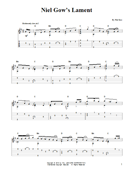 Download Mark Phillips Niel Gow's Lament Sheet Music and learn how to play Easy Guitar Tab PDF digital score in minutes
