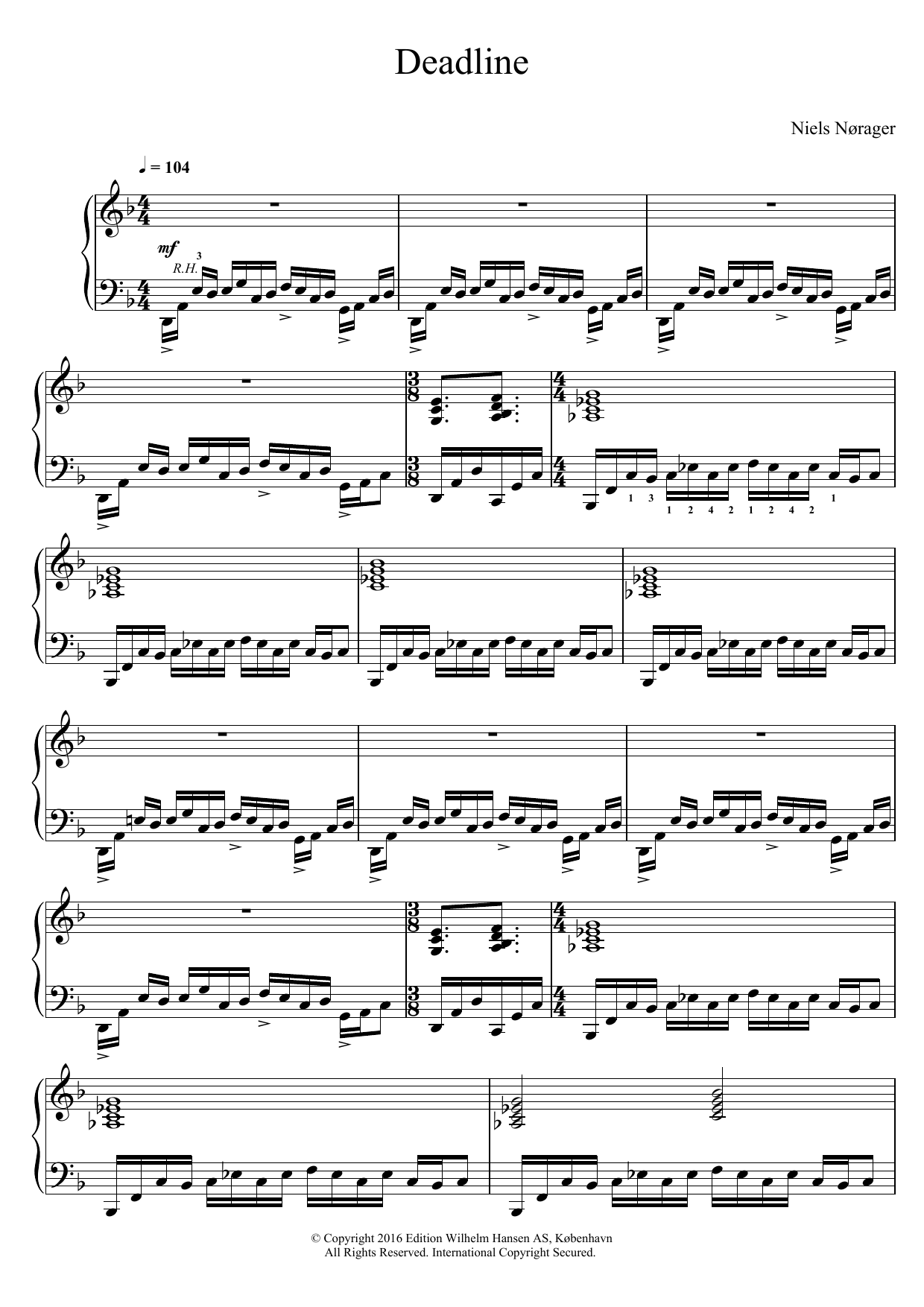 Download Niels Nørager Deadline Sheet Music and learn how to play Piano PDF digital score in minutes