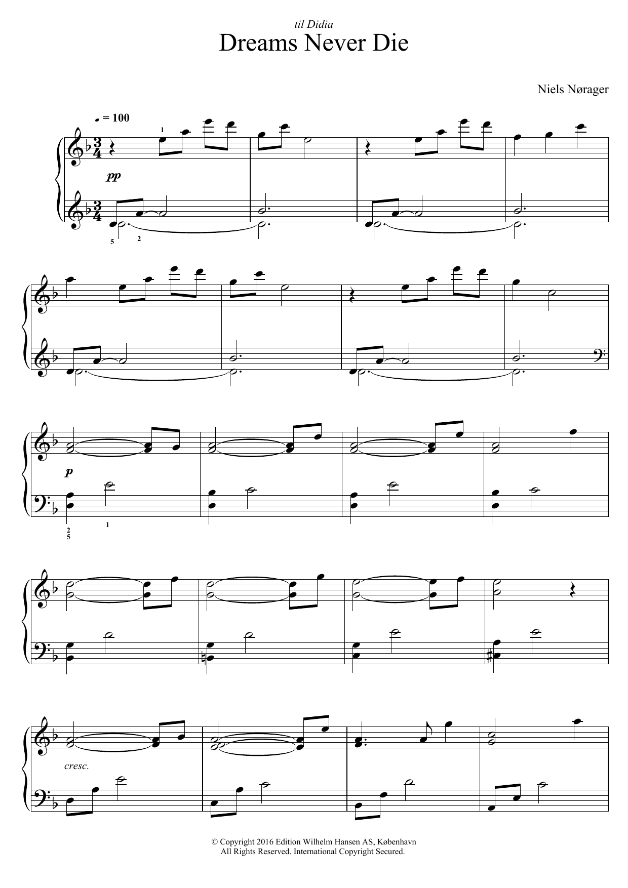 Download Niels Nørager Dreams Never Die Sheet Music and learn how to play Piano PDF digital score in minutes
