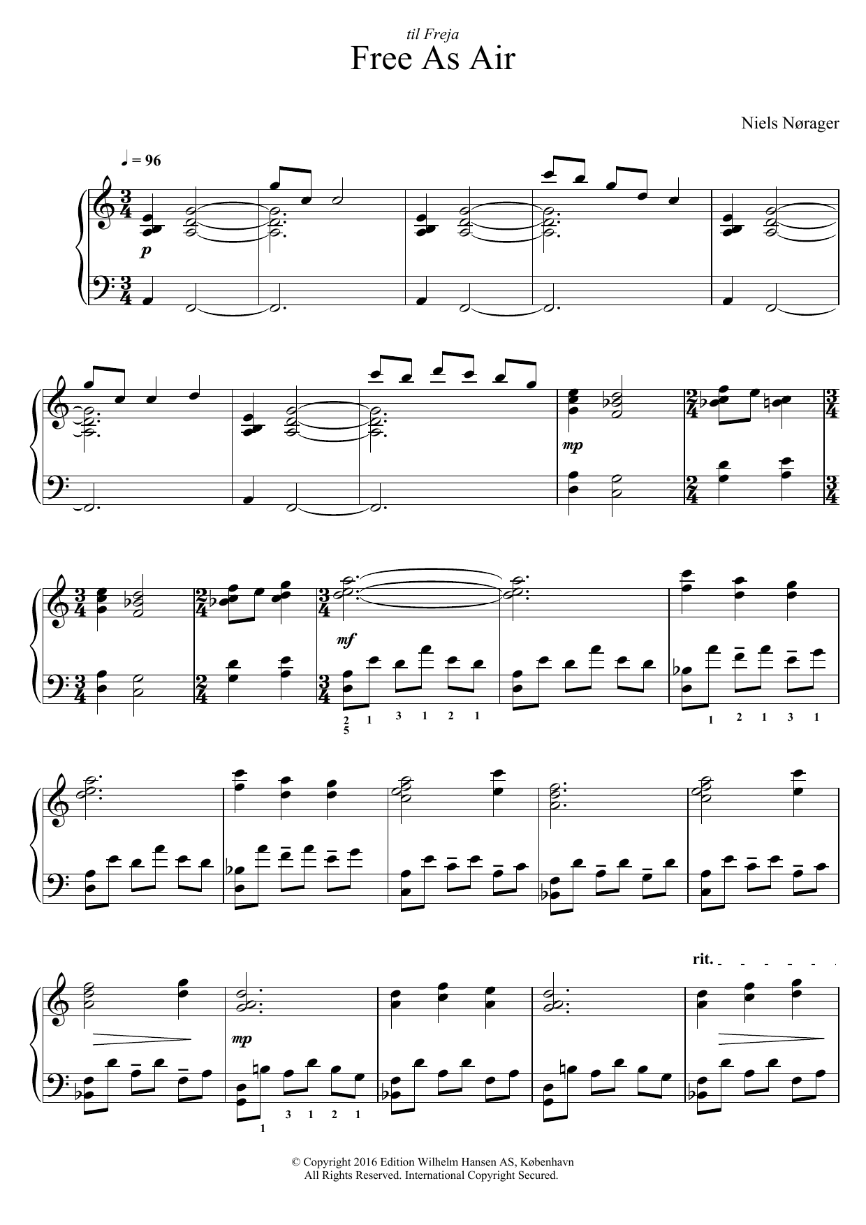 Download Niels Nørager Free As Air Sheet Music and learn how to play Piano PDF digital score in minutes